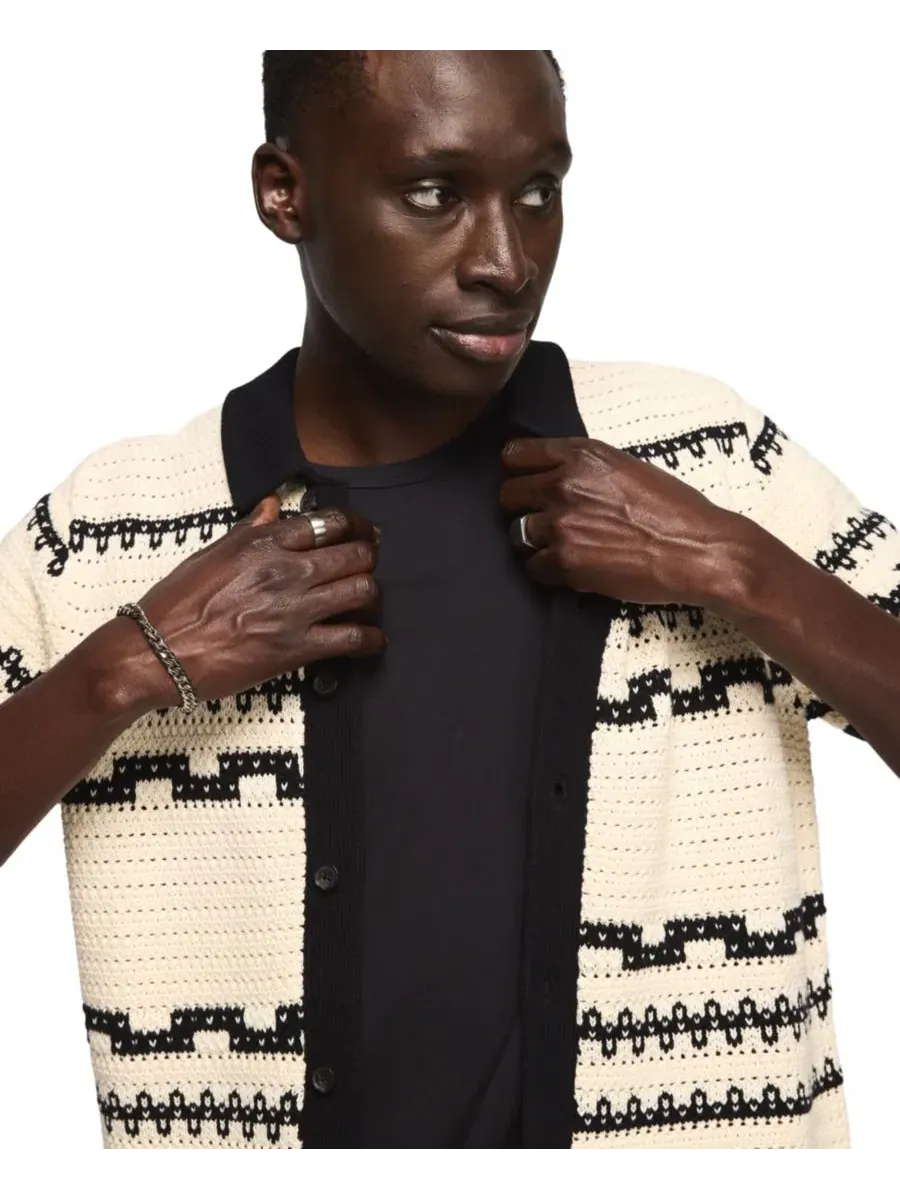 Свитер с запатентованным узором, короткий рукав Lucky Brand — изображение 3 из 4, кремовый темный черный