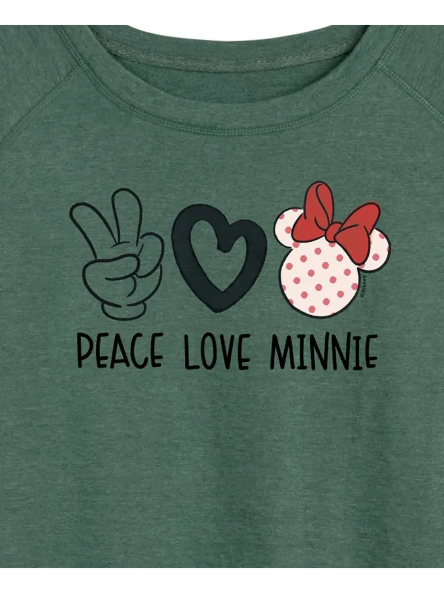 Женская футболка с длинными рукавами Peace Love Minnie из французской махровой ткани Hybrid — изображение 2 из 3, зеленый