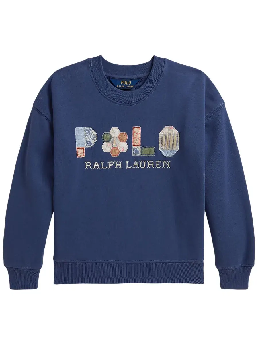 Детский свитшот из французского футера с аппликацией Patchwork-Logo Polo Ralph Lauren — изображение 1 из 3, синий