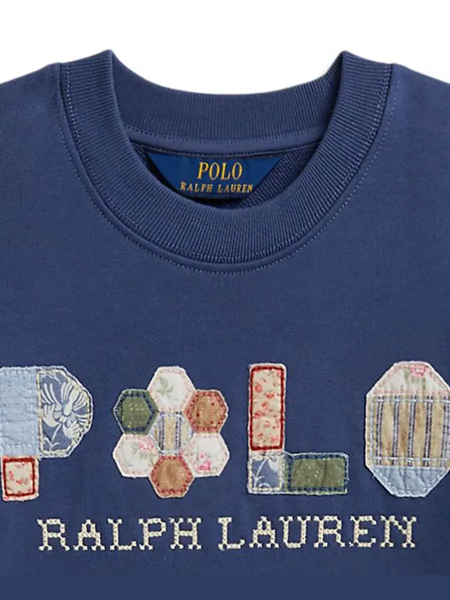 Детский свитшот из французского футера с аппликацией Patchwork-Logo Polo Ralph Lauren — изображение 3 из 3, синий