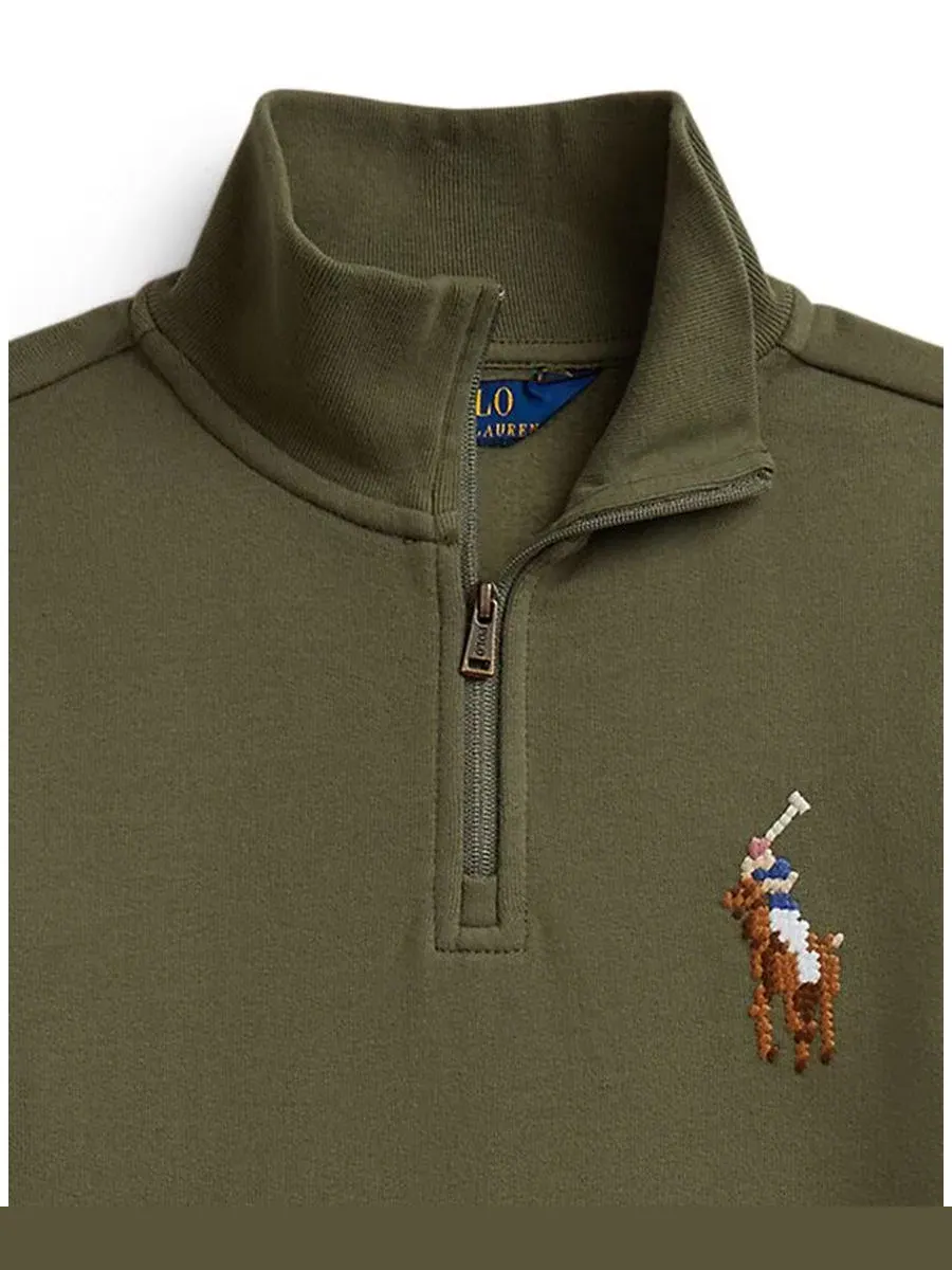 Свитшот с длинным рукавом, quarter-zip, с вышивкой Polo Ralph Lauren — изображение 3 из 9, оливковый