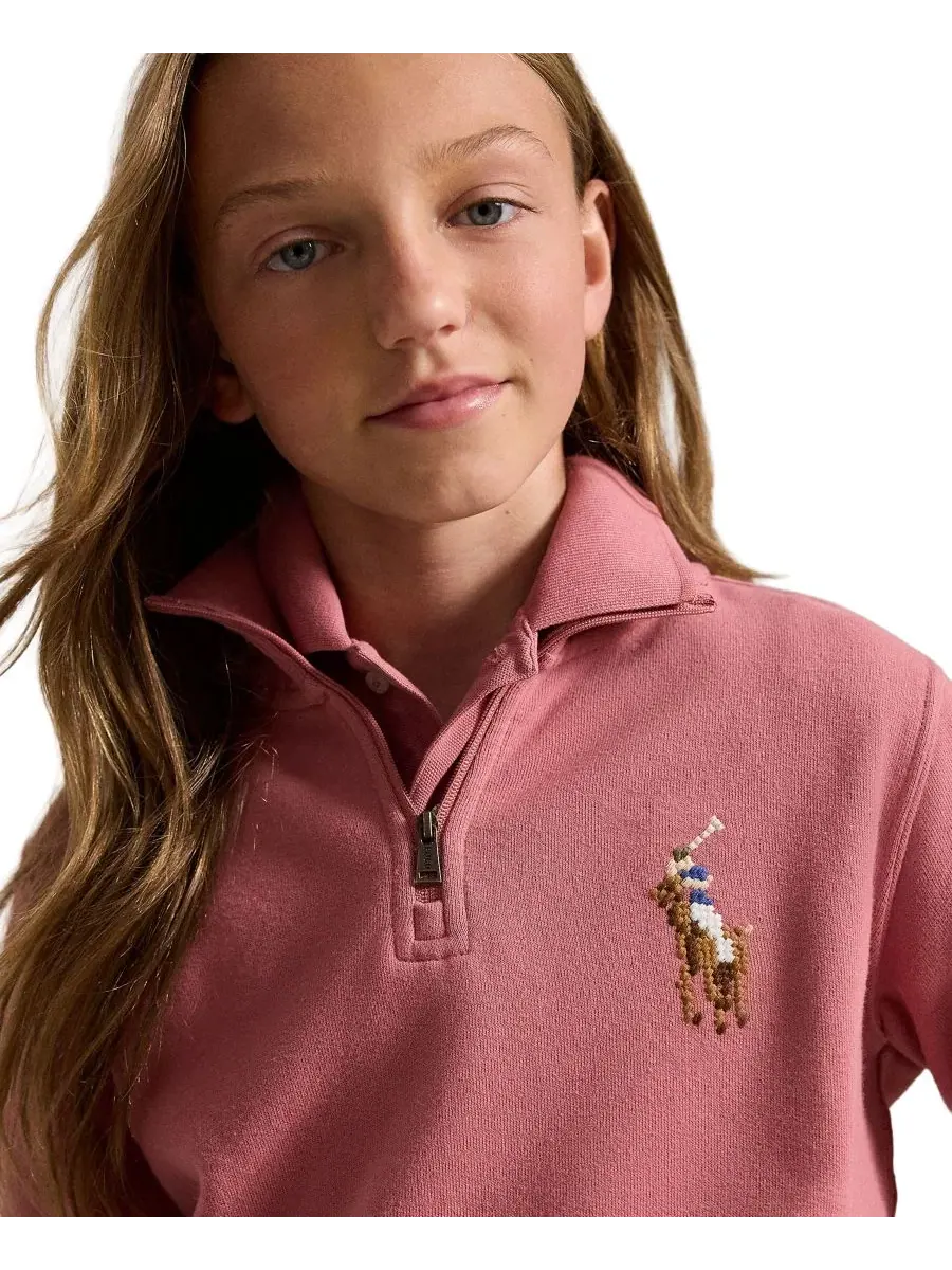 Свитшот с длинным рукавом, молнией на четверть и вышивкой Polo Ralph Lauren — изображение 3 из 7, розовый
