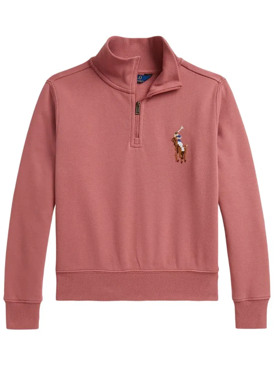 Свитшот с длинным рукавом, молнией на четверть и вышивкой Polo Ralph Lauren — изображение 4 из 7, розовый