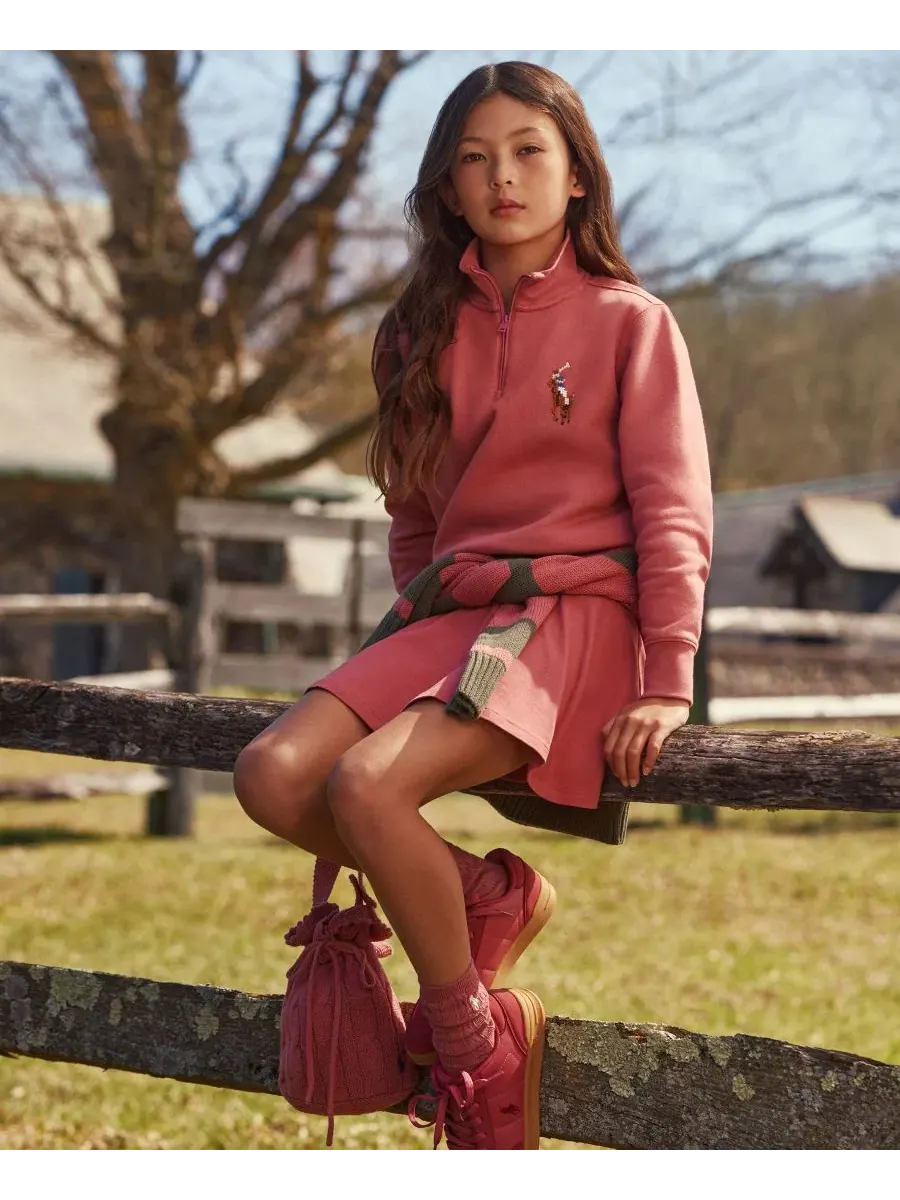 Свитшот с длинным рукавом, молнией на четверть и вышивкой Polo Ralph Lauren — изображение 7 из 7, розовый