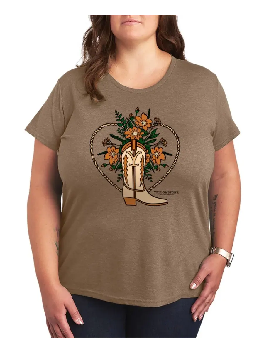 Футболка с коротким рукавом Yellowstone Boot Flower Plus Size Hybrid Apparel, Heather Mocha — изображение 1 из 3