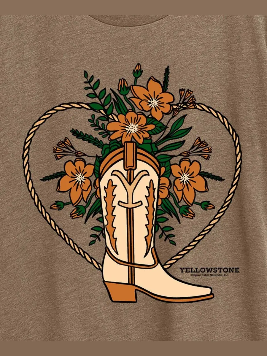 Футболка с коротким рукавом Yellowstone Boot Flower Plus Size Hybrid Apparel, Heather Mocha — изображение 3 из 3