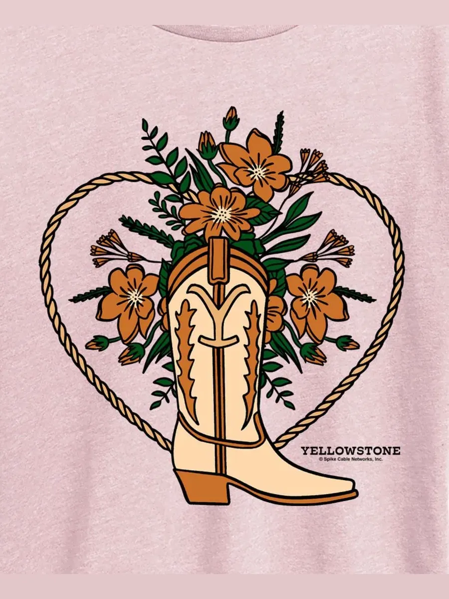 Футболка с графическим принтом Yellowstone с длинным рукавом, модель Boot Flower Hybrid Apparel — изображение 3 из 3, розовый