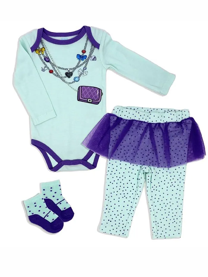 Боди, брюки и носки для маленьких девочек Fancy Jewels, комплект из 3 предметов Baby Mode — изображение 1 из 4, мульти