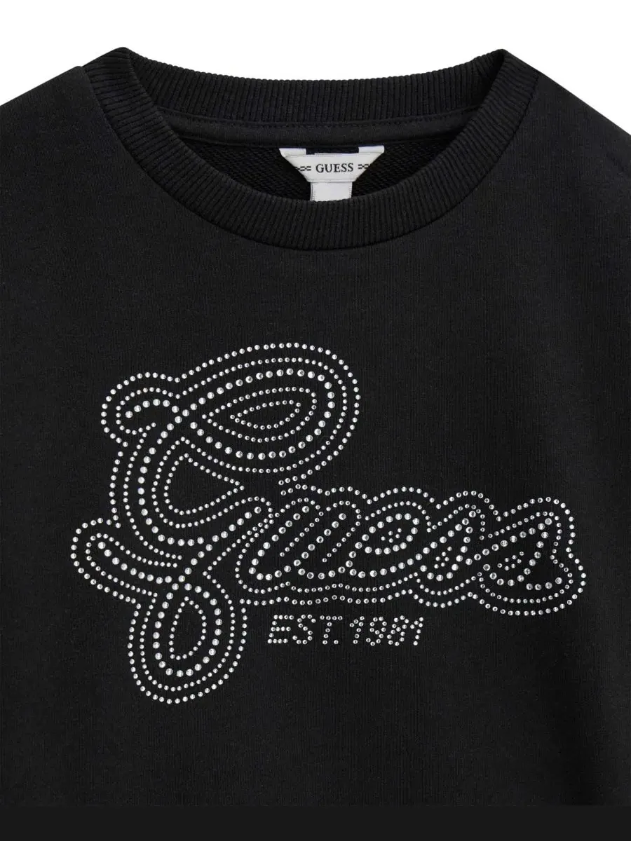 Свитшот с длинным рукавом с блестящим логотипом GUESS — изображение 3 из 3, черный