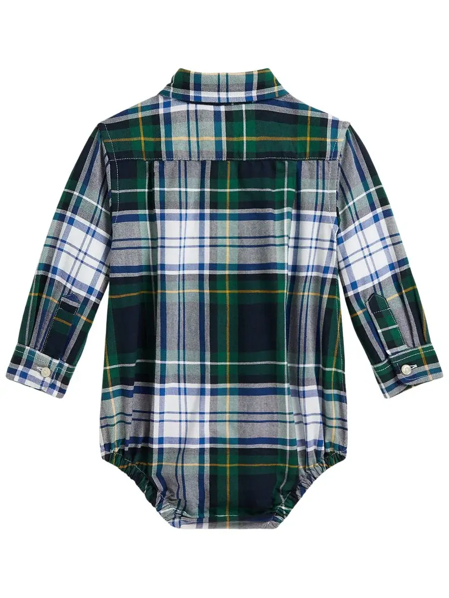 Боди для младенца из хлопковой оксфордской ткани в клетку Polo Ralph Lauren — изображение 2 из 3, белый зеленый мульти