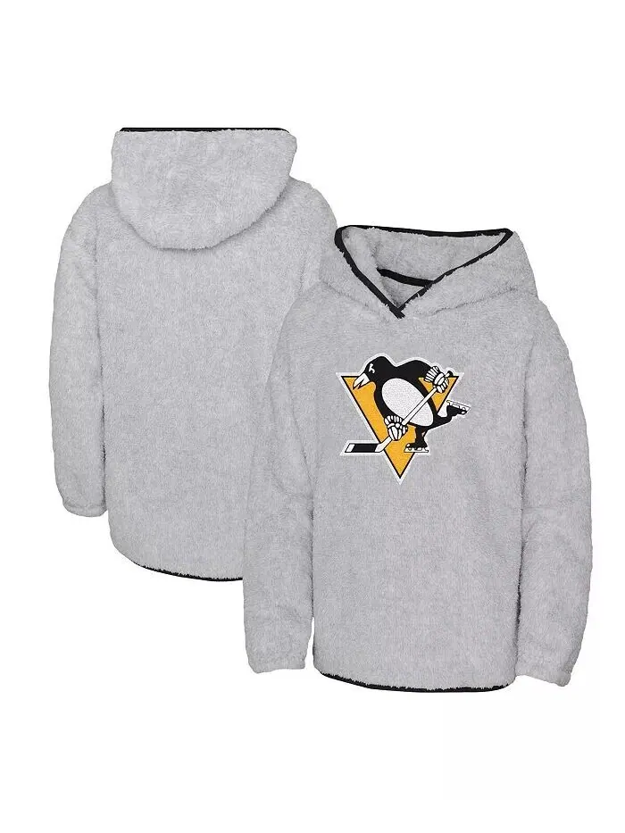 Флисовый пуловер с капюшоном Big Girls Heather Grey Pittsburgh Penguins Ultimate Teddy Outerstuff — изображение 1 из 3, серый