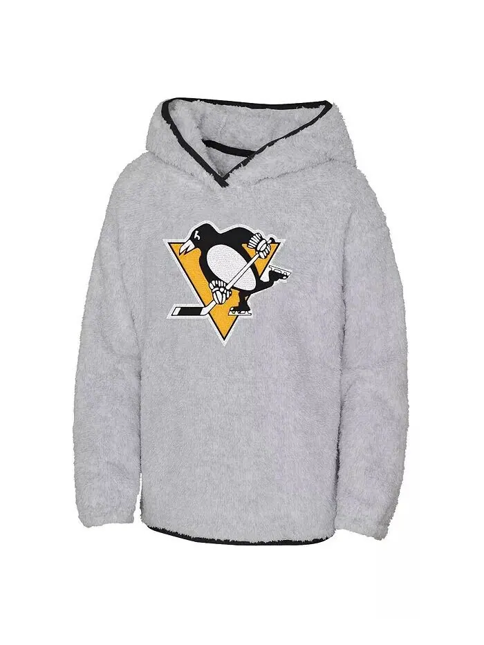 Флисовый пуловер с капюшоном Big Girls Heather Grey Pittsburgh Penguins Ultimate Teddy Outerstuff — изображение 2 из 3, серый