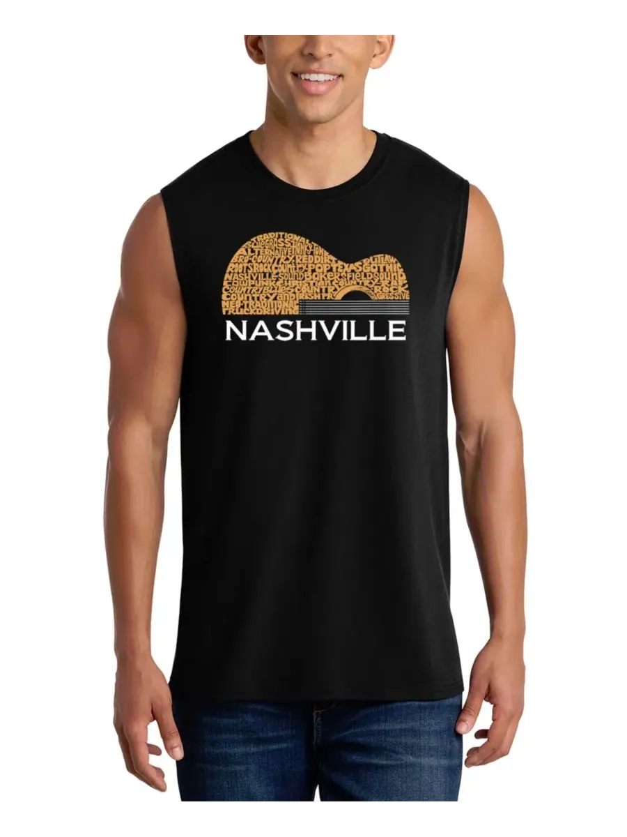 Мужская майка-безрукавка с принтом Nashville Guitar Word Art LA Pop Art — изображение 1 из 4, черный