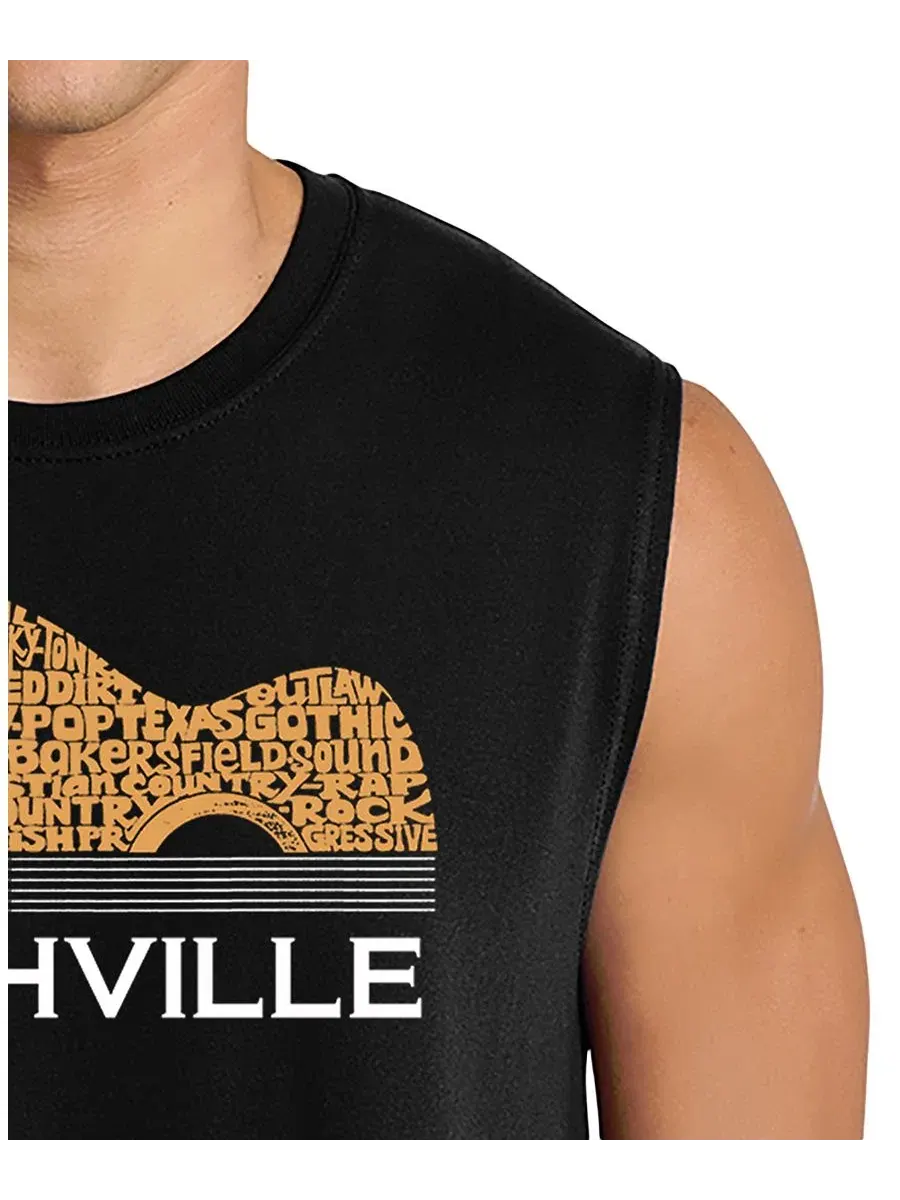 Мужская майка-безрукавка с принтом Nashville Guitar Word Art LA Pop Art — изображение 2 из 4, черный