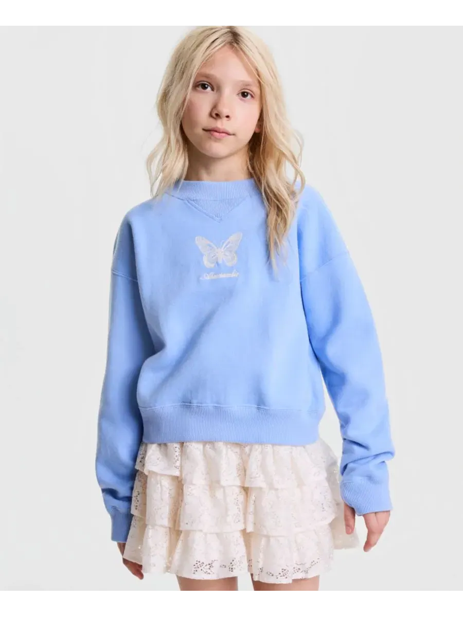 Свитшот с принтом бабочек Butterfly Crewneck Sweatshirt abercrombie kids — изображение 1 из 8, синий