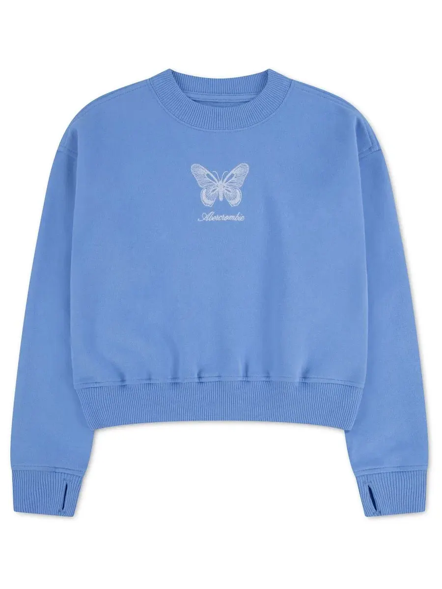 Свитшот с принтом бабочек Butterfly Crewneck Sweatshirt abercrombie kids — изображение 5 из 8, синий