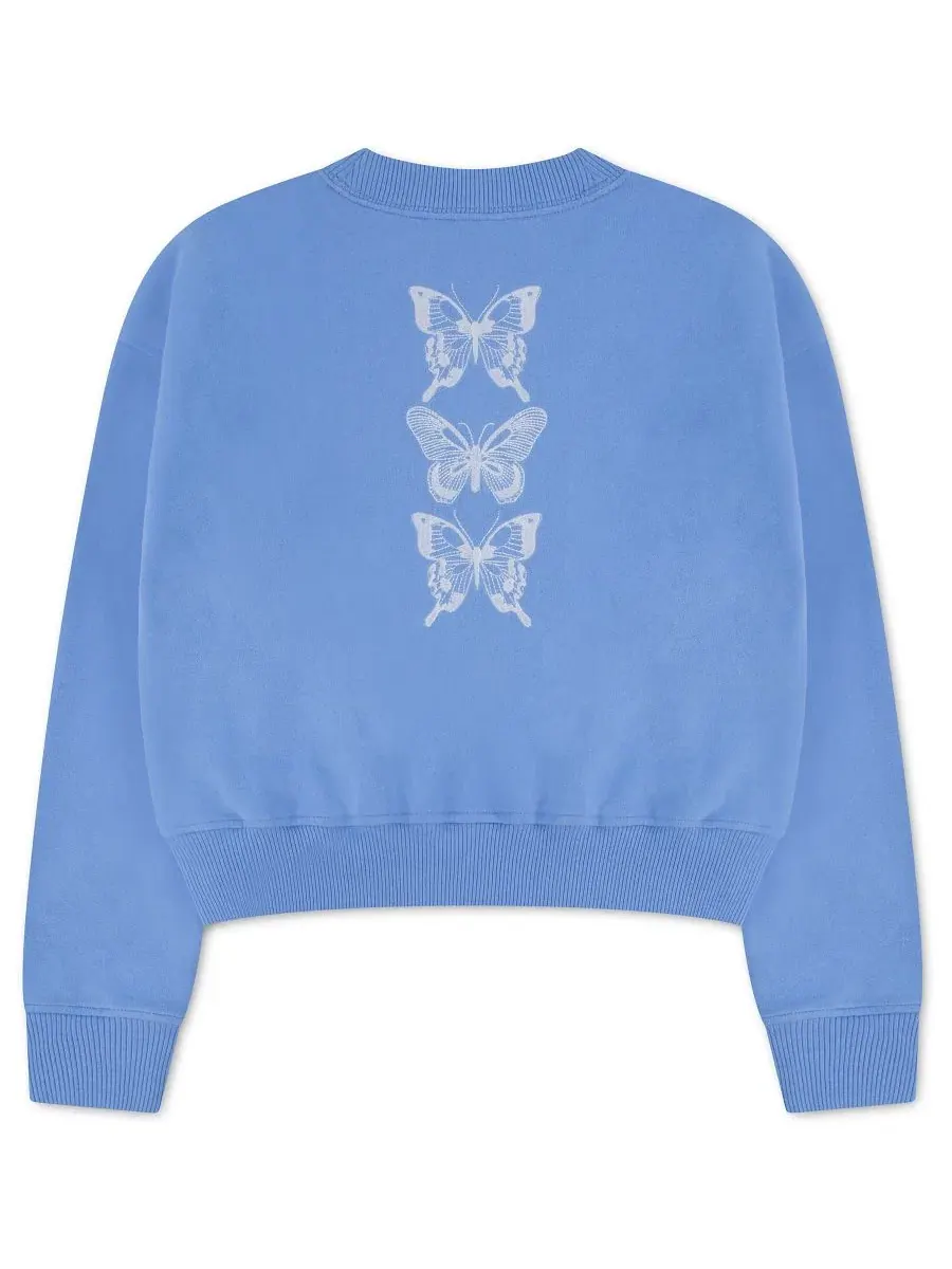Свитшот с принтом бабочек Butterfly Crewneck Sweatshirt abercrombie kids — изображение 6 из 8, синий