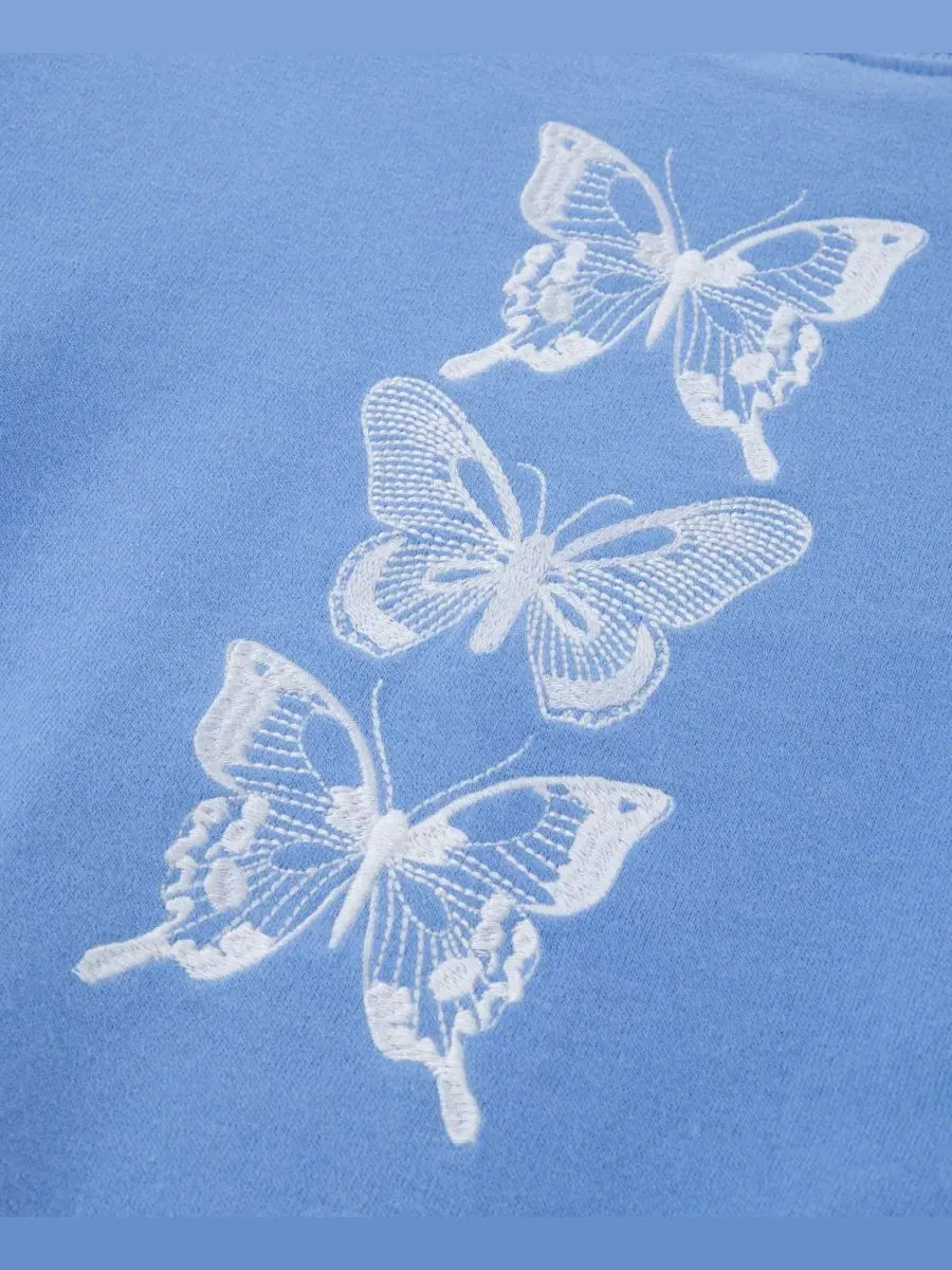 Свитшот с принтом бабочек Butterfly Crewneck Sweatshirt abercrombie kids — изображение 7 из 8, синий