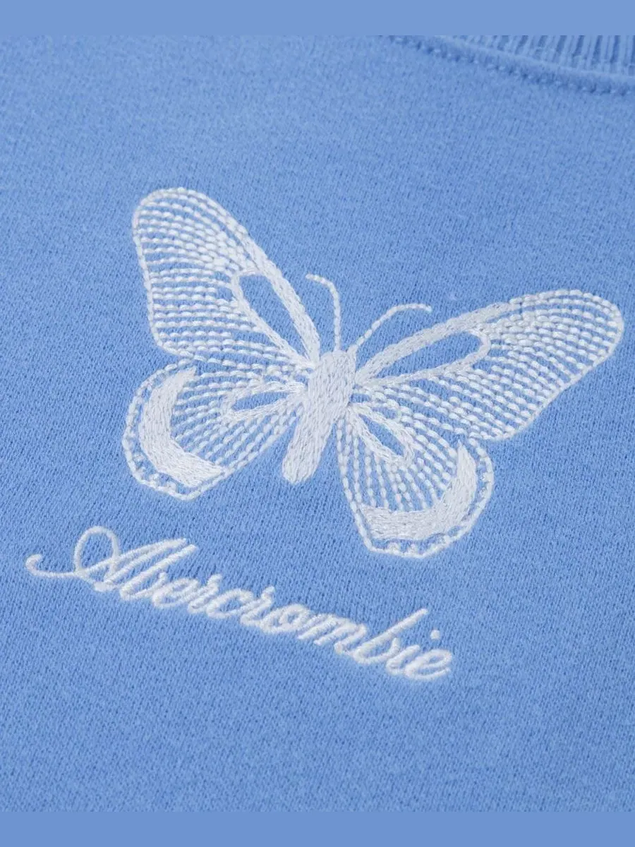 Свитшот с принтом бабочек Butterfly Crewneck Sweatshirt abercrombie kids — изображение 8 из 8, синий