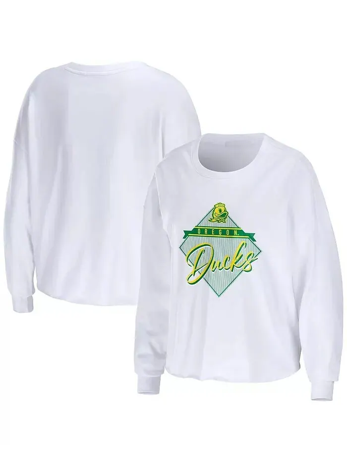 Женская белая укороченная футболка с длинным рукавом Oregon Ducks Diamond WEAR by Erin Andrews