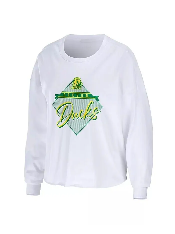 Женская укороченная футболка с длинным рукавом White Oregon Ducks Diamond Wear By Erin Andrews — изображение 2 из 3, белый