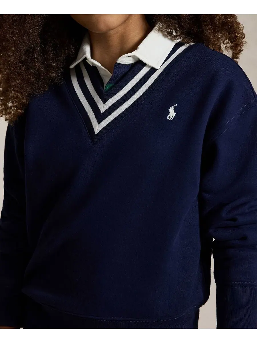 Свитшот с v-образным вырезом, полосатая отделка Polo Ralph Lauren — изображение 3 из 6, темно-синий