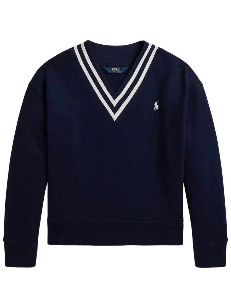 Свитшот с v-образным вырезом, полосатая отделка Polo Ralph Lauren — изображение 4 из 6, темно-синий