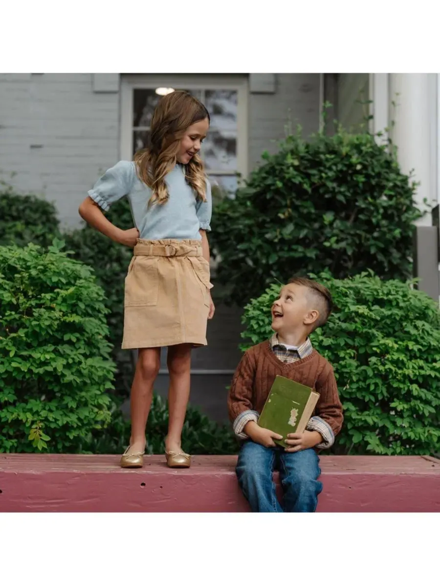 Свитер с пышными рукавами и рюшами Hope & Henry — изображение 6 из 8, синий
