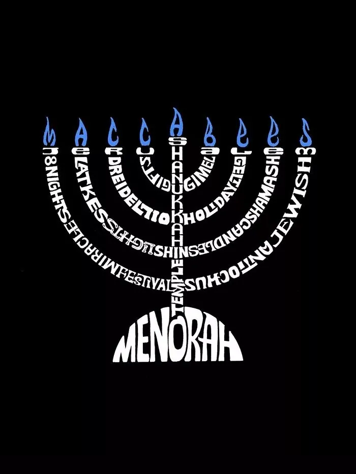 Женская футболка с длинным рукавом и надписью «Menorah Word Art» LA Pop Art — изображение 3 из 3, черный