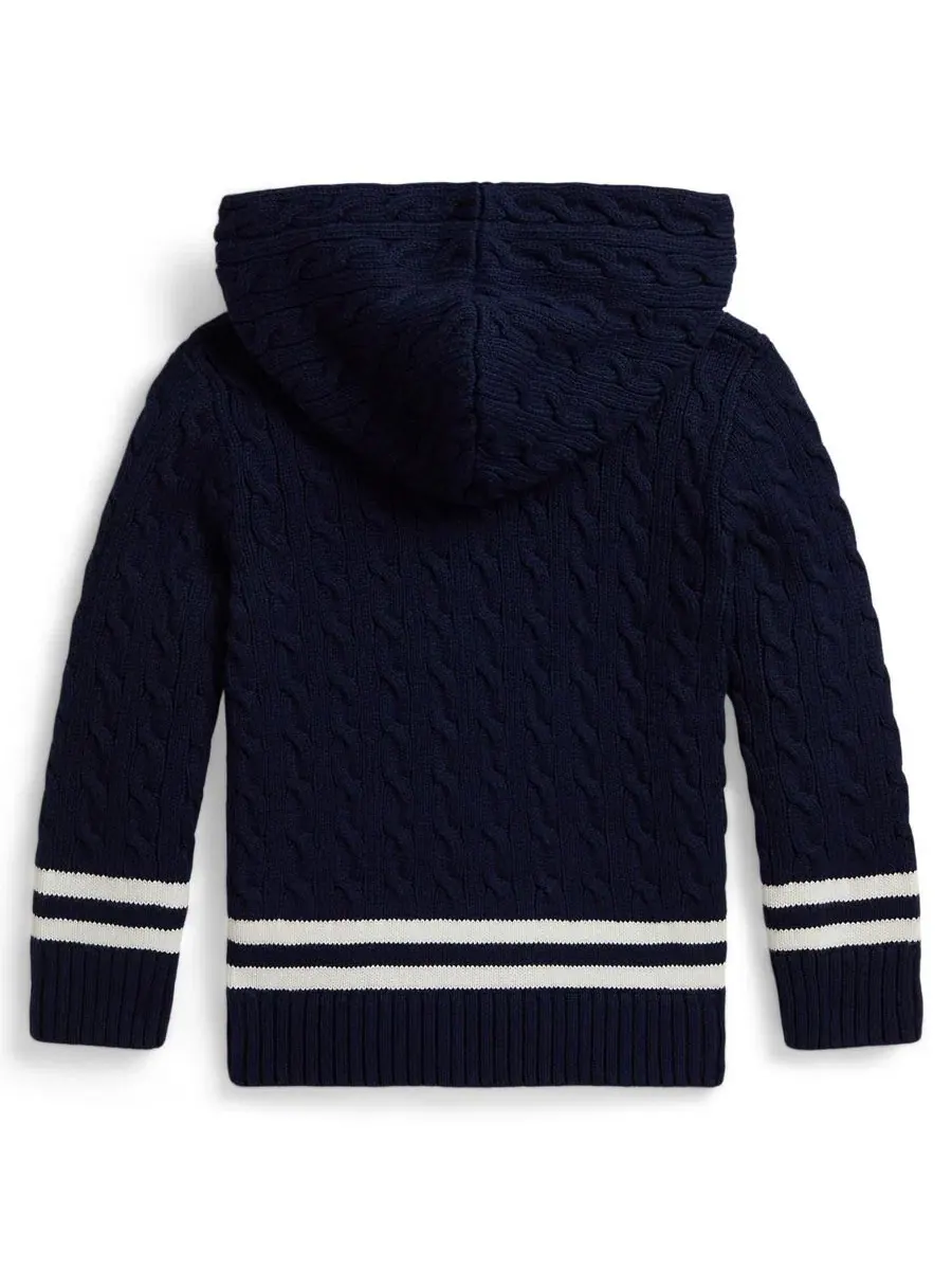 Детский хлопковый свитер с капюшоном Polo Ralph Lauren — изображение 2 из 3, темно-синий
