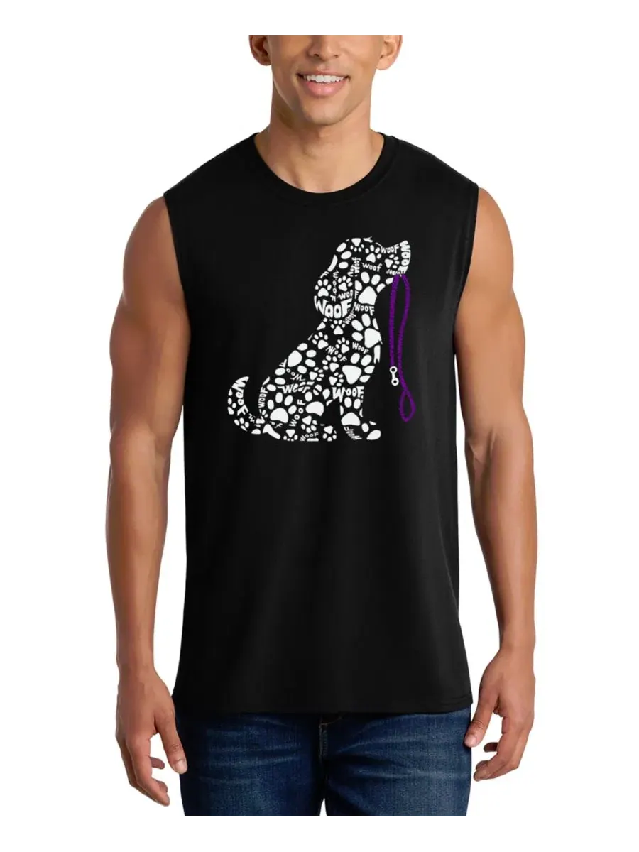 Мужская майка без рукавов с принтом Sitting Dog Paw Print Word Art LA Pop Art — изображение 1 из 4, черный