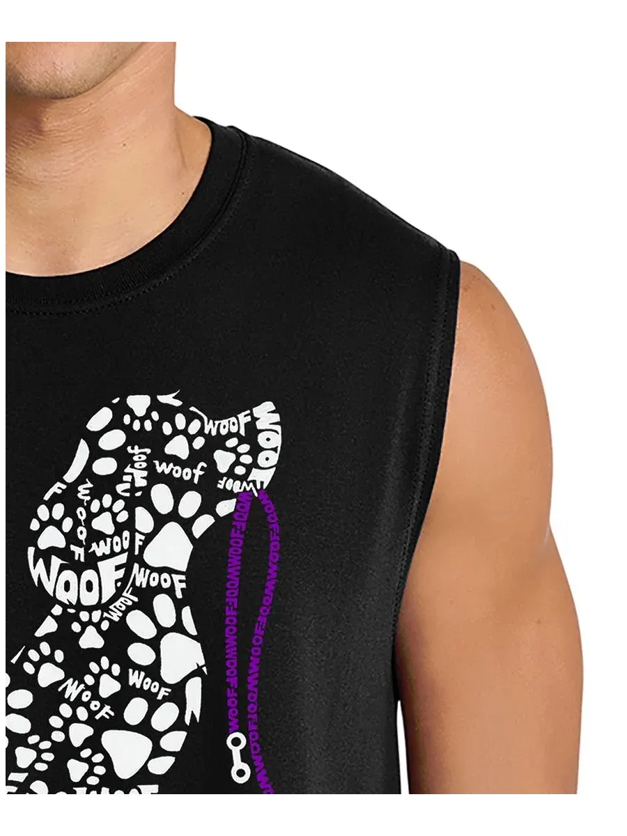 Мужская майка без рукавов с принтом Sitting Dog Paw Print Word Art LA Pop Art — изображение 2 из 4, черный