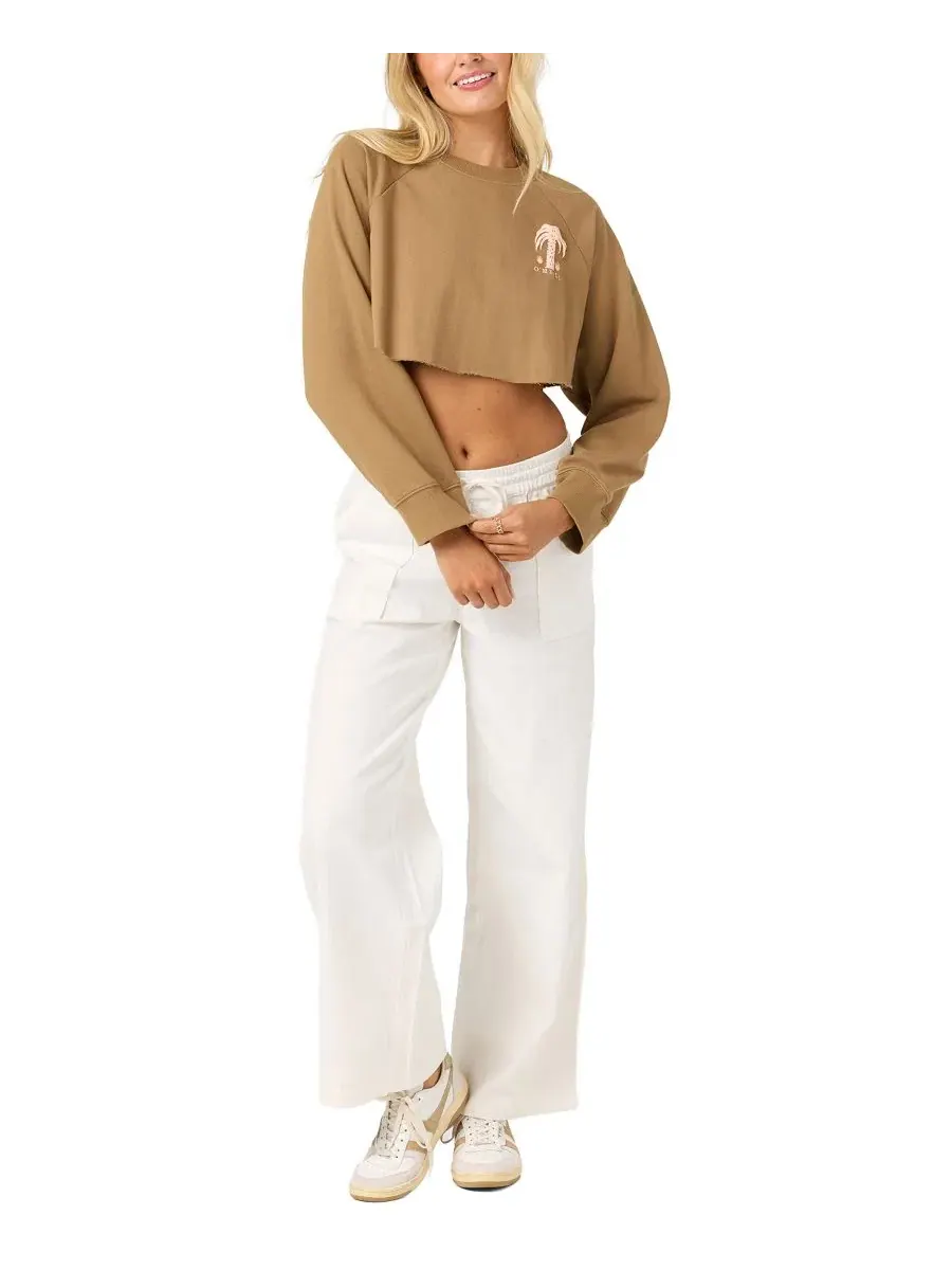 Свитшот женский с принтом Palm Raw Edge Crop Fleece Crewneck O'Neill — изображение 2 из 5, темный хаки