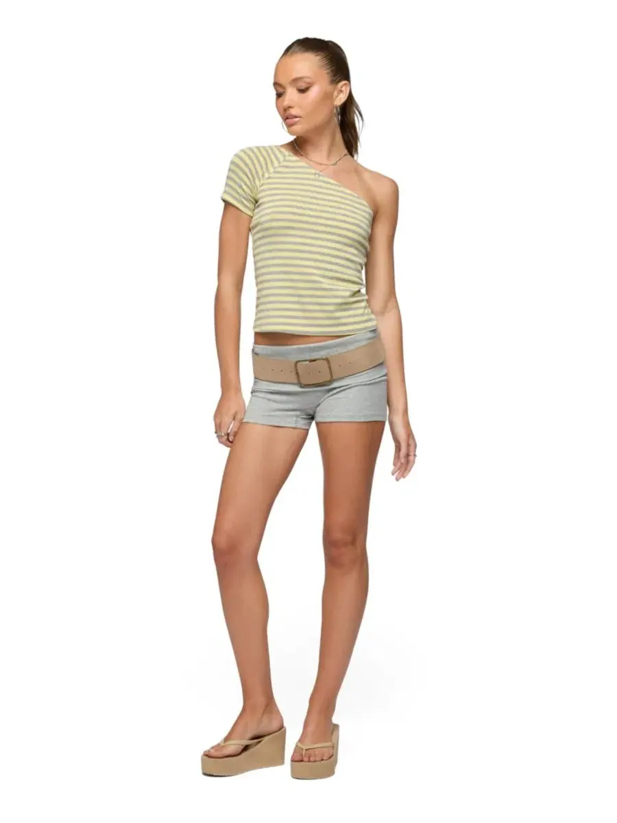Топ с одним плечом Edikted Eulia One Shoulder Striped — изображение 3 из 5, серый---желтый