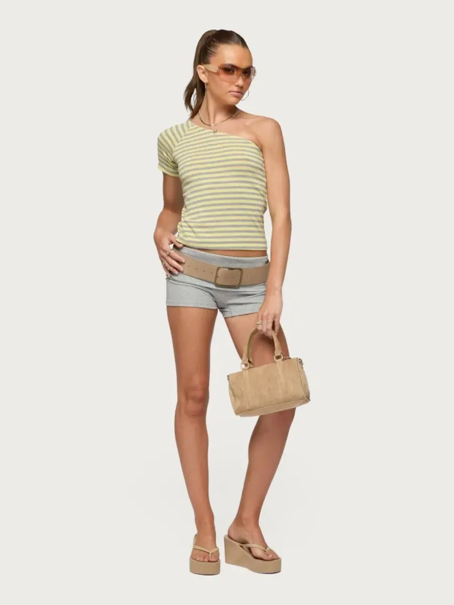 Топ с одним плечом Edikted Eulia One Shoulder Striped — изображение 5 из 5, серый---желтый