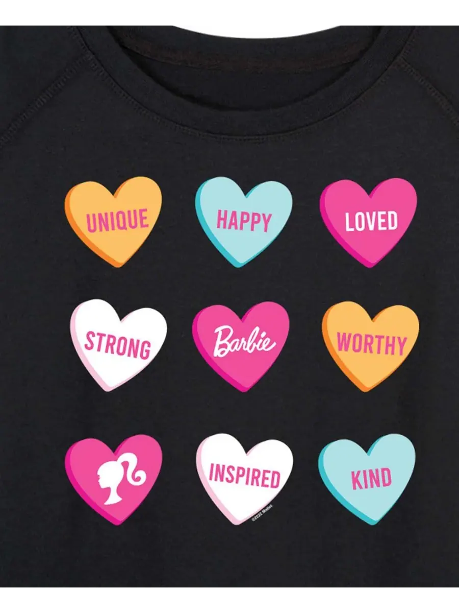 Женская футболка с длинными рукавами Barbie Valentine Candy Hearts из французского махрового — изображение 2 из 3, черный