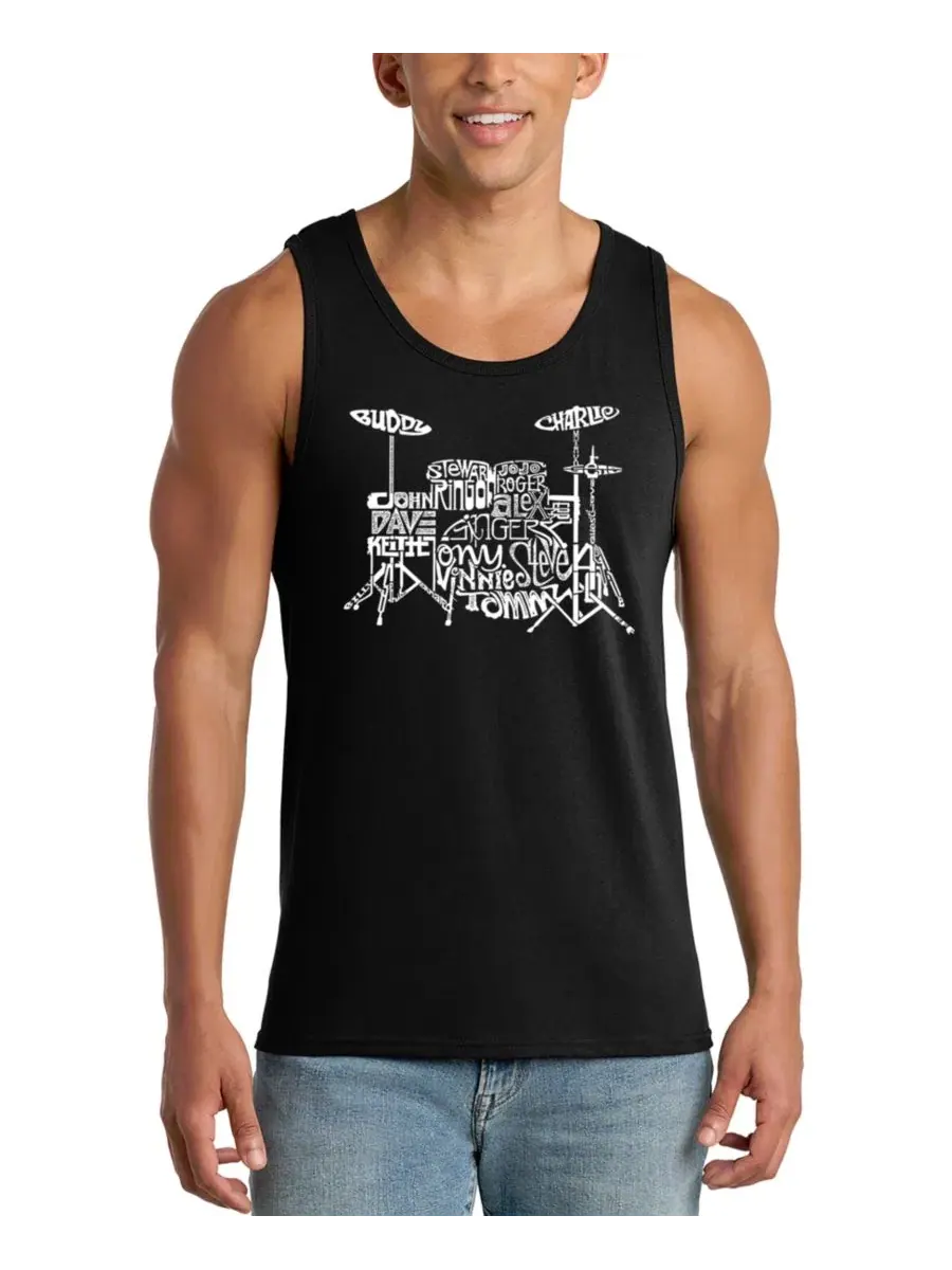 Мужская майка-безрукавка с графическим принтом Drum Set Word Art LA Pop Art — изображение 1 из 4, черный