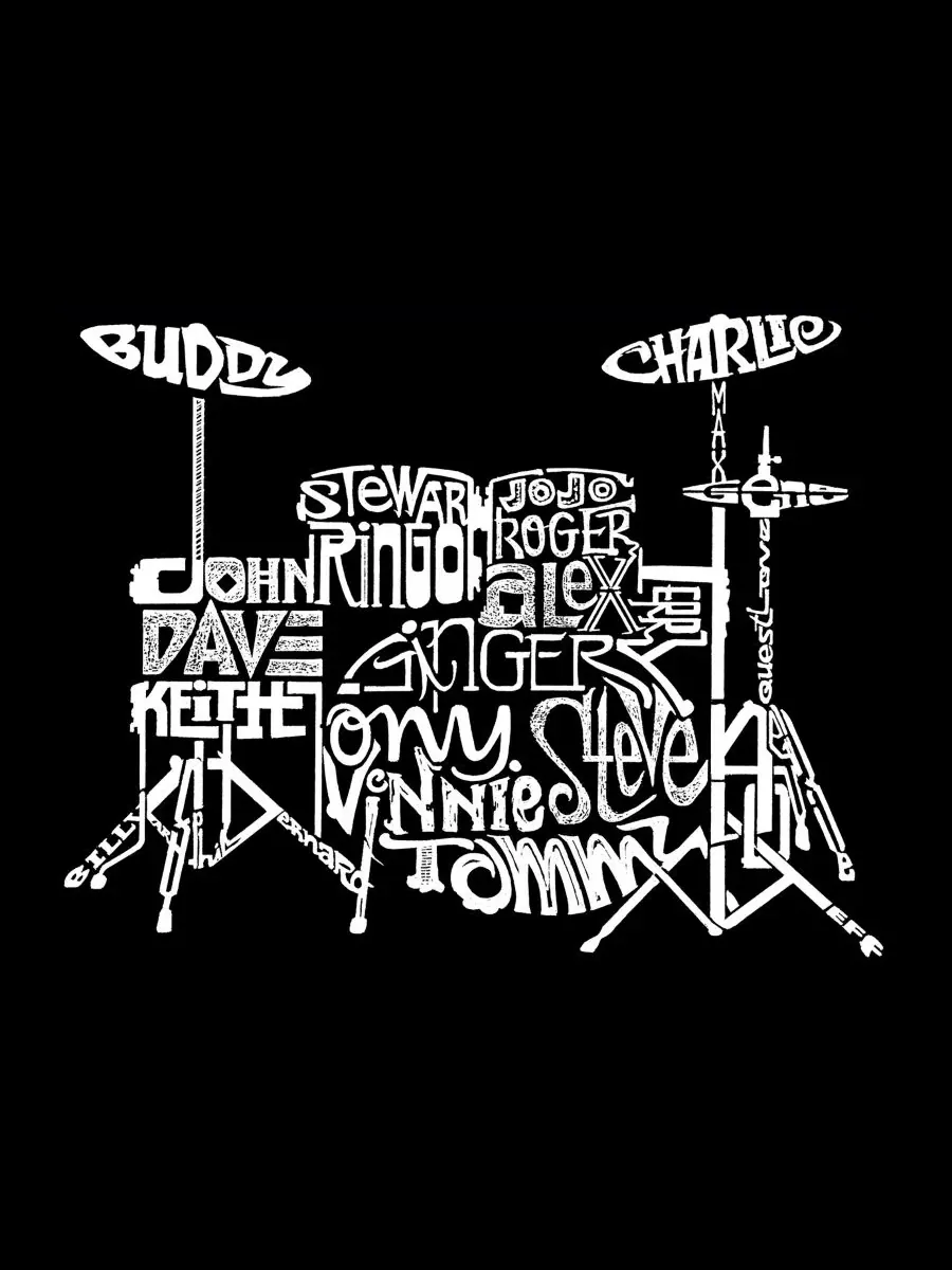 Мужская майка-безрукавка с графическим принтом Drum Set Word Art LA Pop Art — изображение 4 из 4, черный