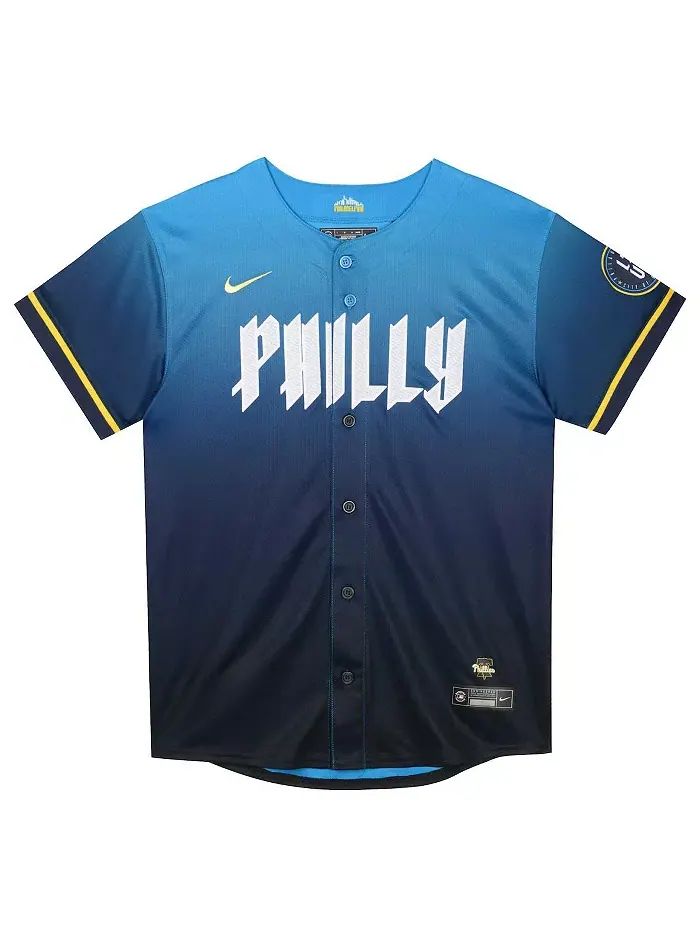 Детская бейсбольная майка Philadelphia Phillies 2024 City Connect Limited с именем Zack Wheeler — изображение 2 из 3, голубой