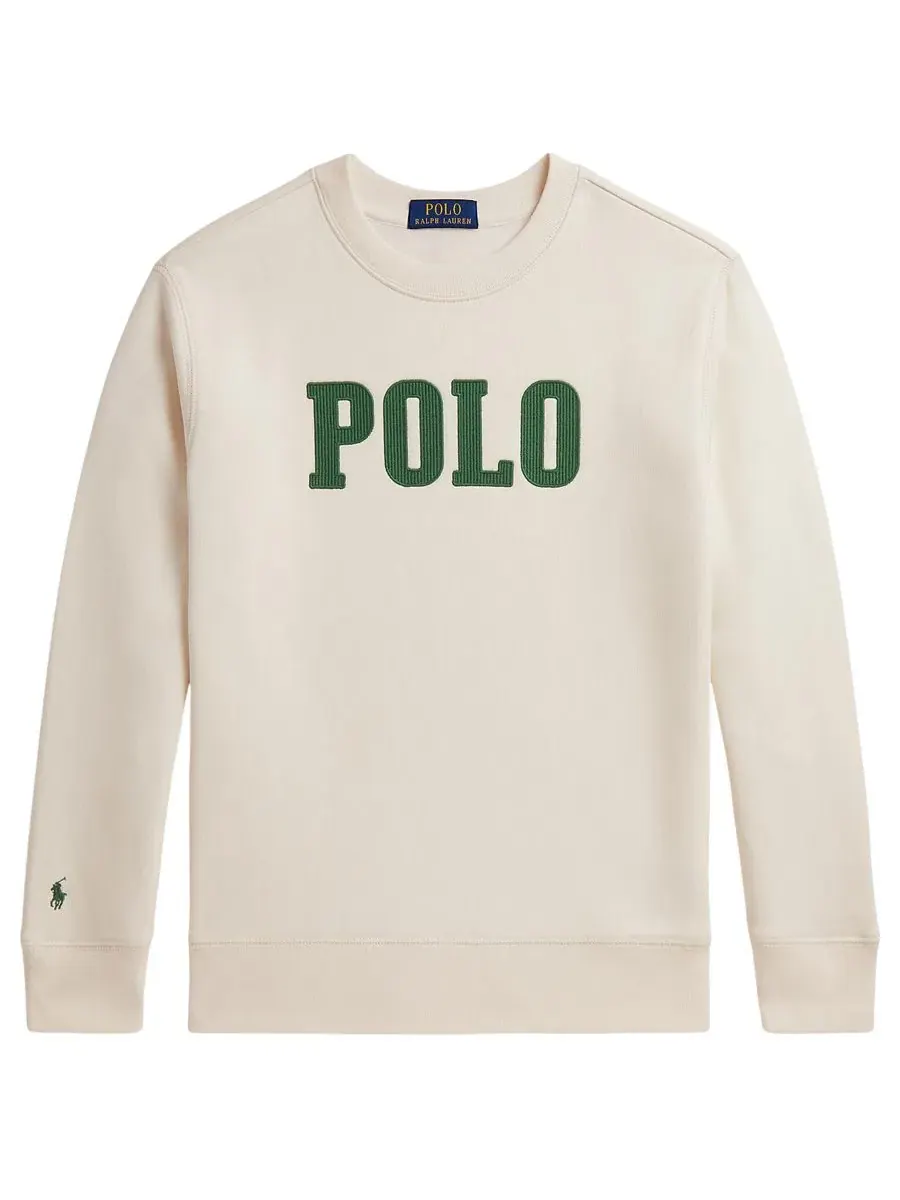 Детский свитшот из футера с вышивкой логотипа Polo Ralph Lauren — изображение 1 из 3, кремовый