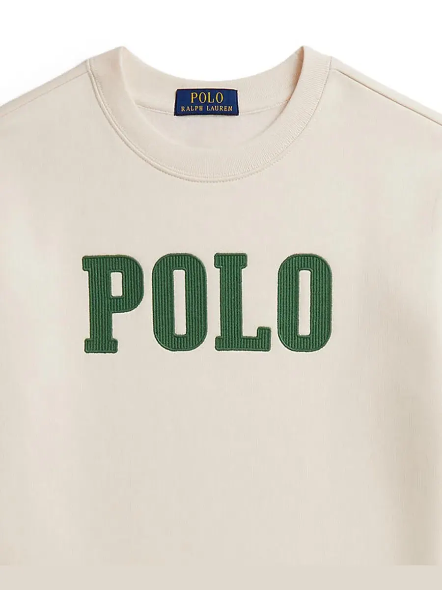 Детский свитшот из футера с вышивкой логотипа Polo Ralph Lauren — изображение 3 из 3, кремовый