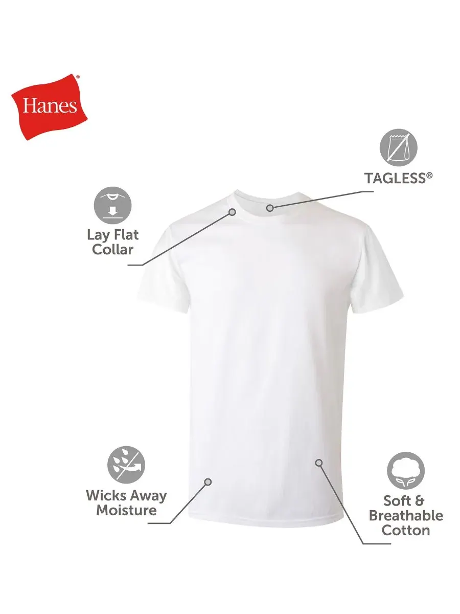 Мужские майки с круглым вырезом Ultimate, комплект из 5 штук Hanes — изображение 6 из 6, разноцветный