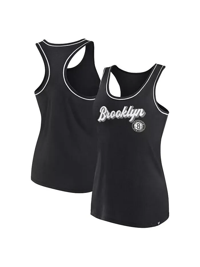 Женская черная майка Brooklyn Nets с логотипом и надписью Racerback Fanatics — изображение 1 из 3