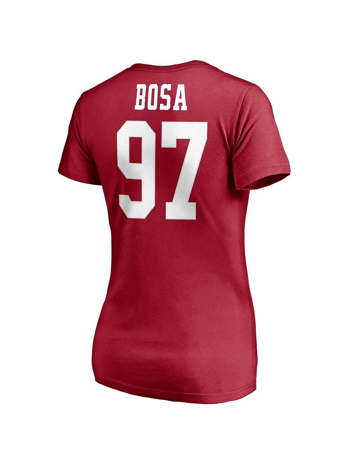 Женская футболка с v-образным вырезом и именем и номером игрока команды Nick Bosa Scarlet San — изображение 3 из 3, алый