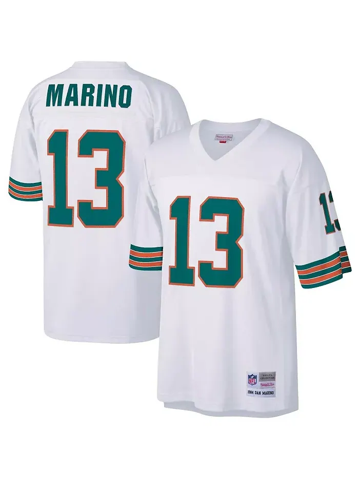 Мужская реплика джерси Дэна Марино в белом цвете Miami Dolphins 1984 года для высоких и полных — изображение 1 из 3