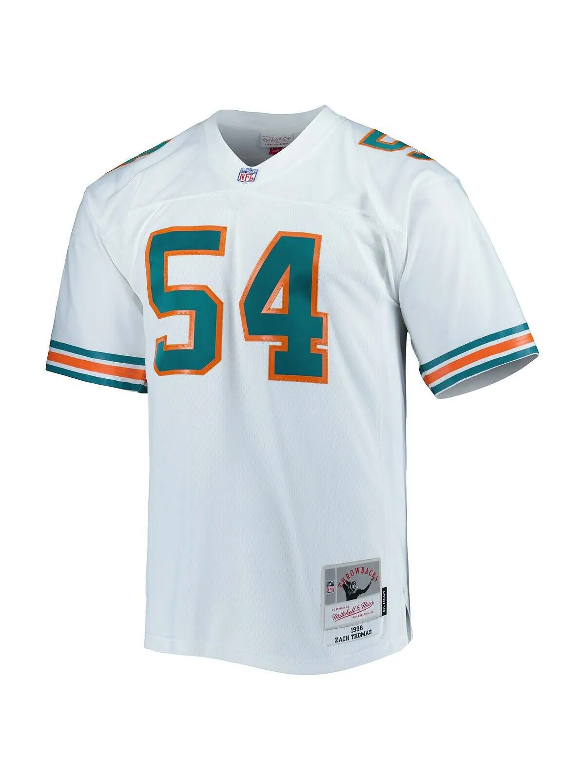 Мужская футболка Zach Thomas White Miami Dolphins 1996 Legacy Replica Mitchell & Ness — изображение 2 из 3, белый