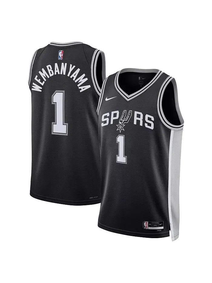 Мужская и женская баскетбольная майка Victor Wembanyama в черном цвете San Antonio Spurs — выбор в — изображение 1 из 3