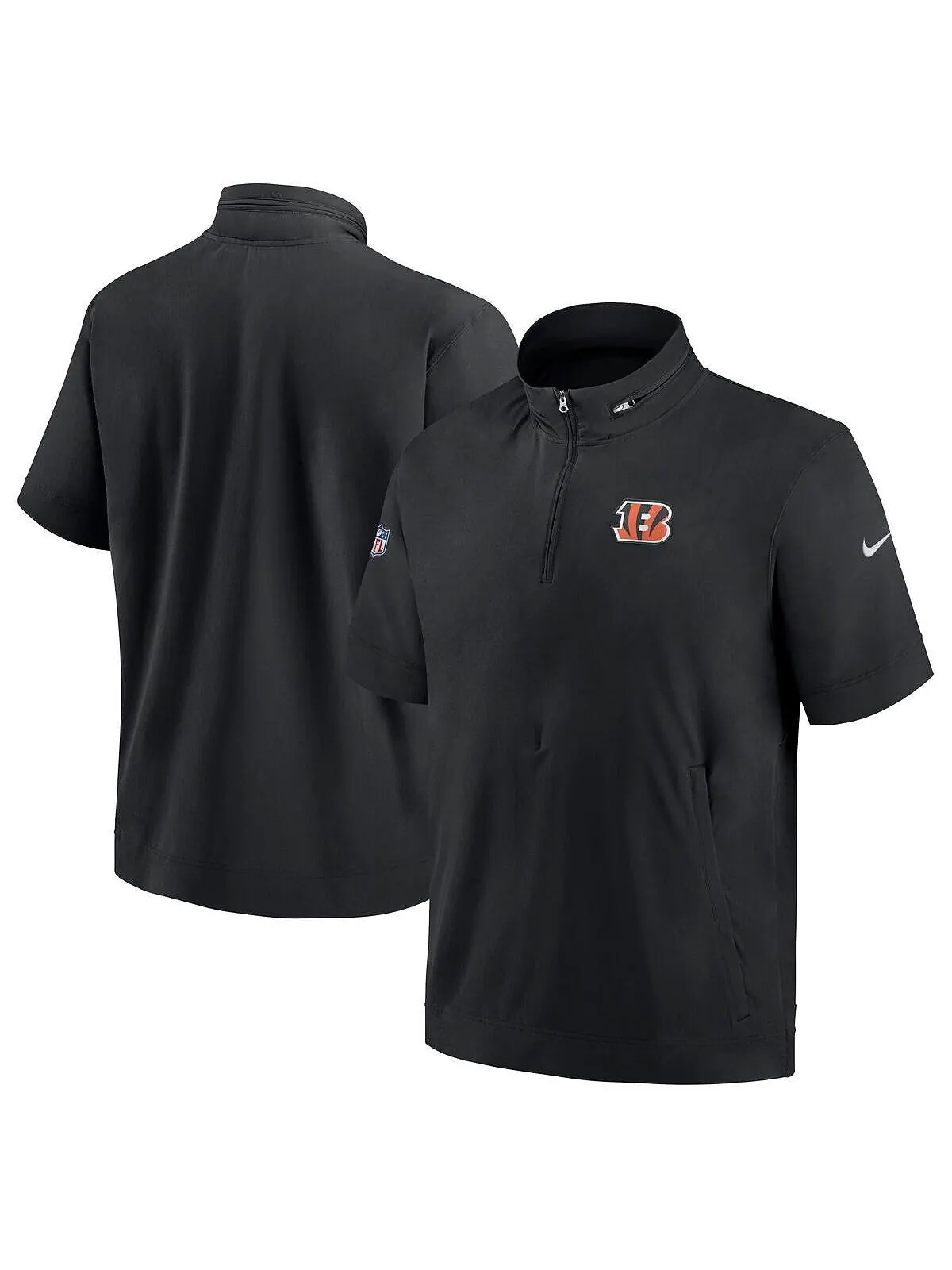 Мужская черная толстовка с короткими рукавами и молнией на четверть Cincinnati Bengals Sideline — изображение 1 из 3, черный