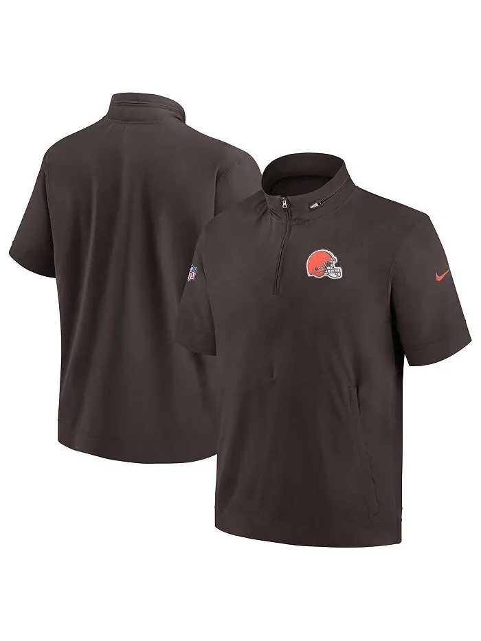 Мужская коричневая куртка Cleveland Browns Sideline Coach с капюшоном и молнией четверти с — изображение 1 из 3, коричневый