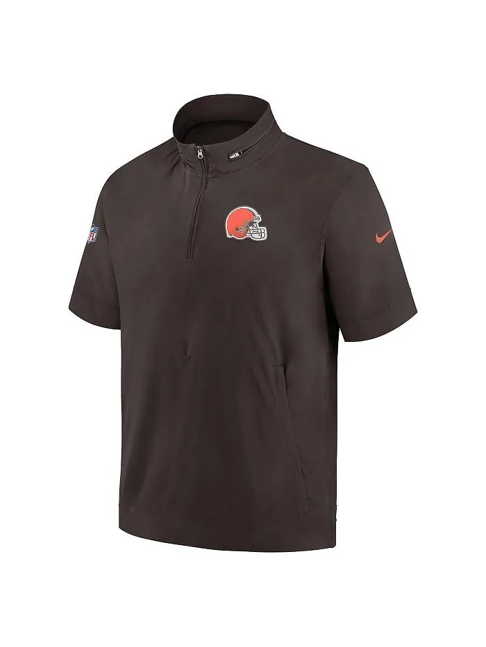 Мужская коричневая куртка Cleveland Browns Sideline Coach с капюшоном и молнией четверти с — изображение 2 из 3, коричневый